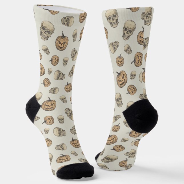 Skulls und Kürbis Halloween Muster Socken (Gewinkelt)