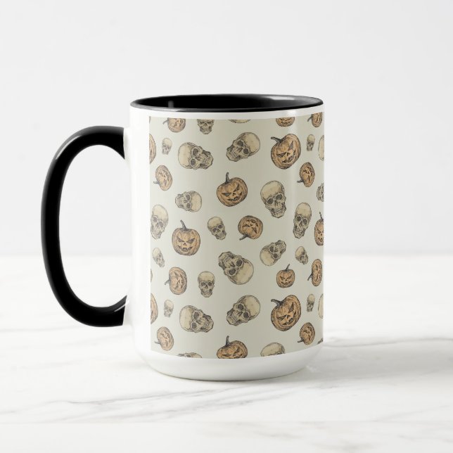 Skulls und Kürbis Halloween Muster Tasse (Links)