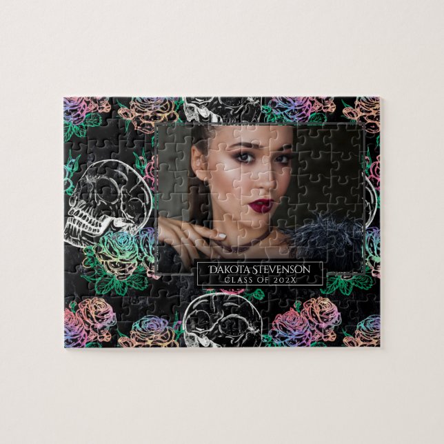 Skulls und Ombre Rose | Gothic Abschluss Foto Puzzle (Horizontal)