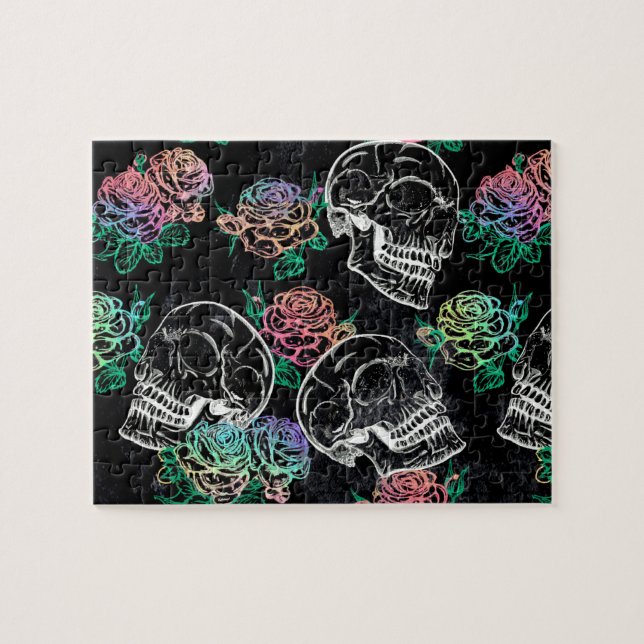 Skulls und Ombre Rose | Gothic Glam Pastel Grunge Puzzle (Horizontal)