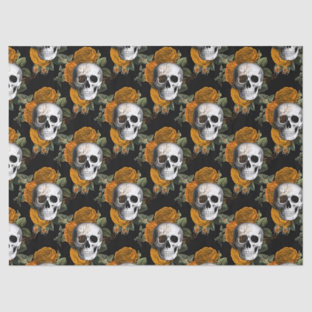 Skulls und Orange-Blume auf der Black Decoupage Seidenpapier (Vorderseite)