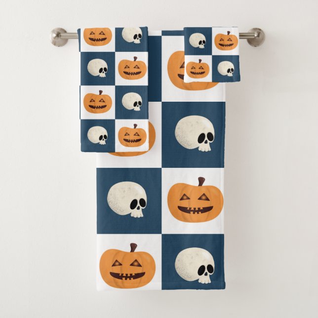 Skulls und Pumpkins Karos Badhandtuch Set (Insitu)