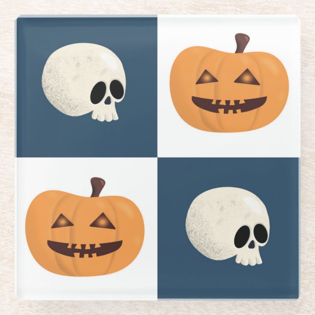 Skulls und Pumpkins Karos Glasuntersetzer (Vorderseite)