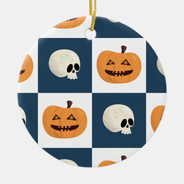 Skulls und Pumpkins Karos Keramik Ornament (Vorne)