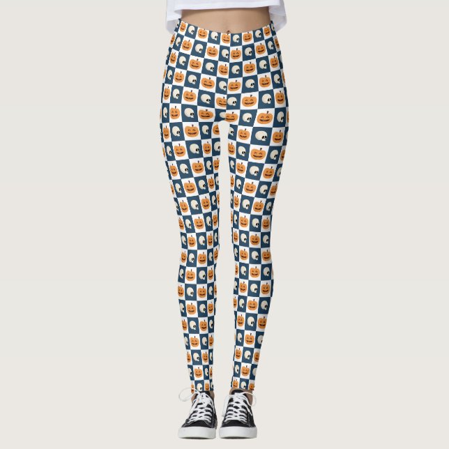 Skulls und Pumpkins Karos Leggings (Vorderseite)