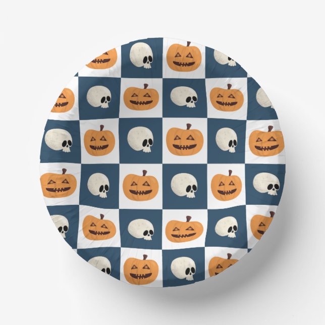 Skulls und Pumpkins Karos Pappteller (Vorderseite)