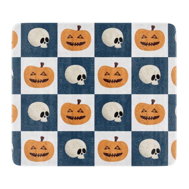 Skulls und Pumpkins Karos Schneidebrett (Vorderseite)