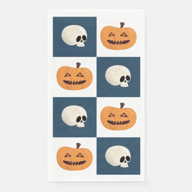 Skulls und Pumpkins Karos Serviette (Vorderseite)