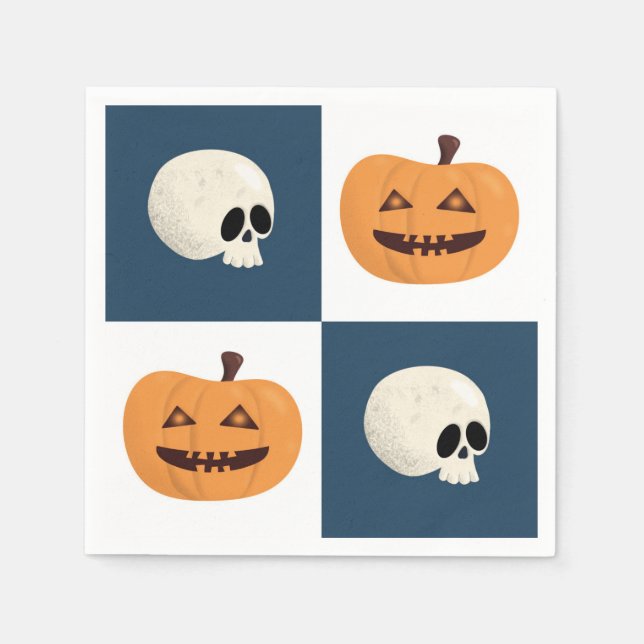 Skulls und Pumpkins Karos Serviette (Vorderseite)