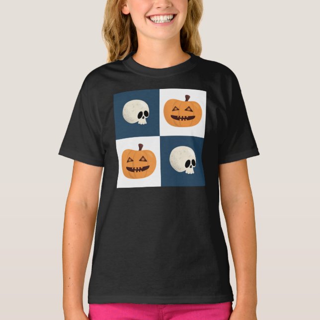 Skulls und Pumpkins Karos T-Shirt (Vorderseite)