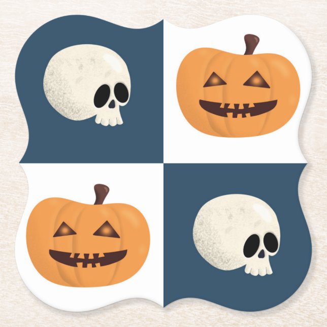 Skulls und Pumpkins Karos Untersetzer (Vorderseite)