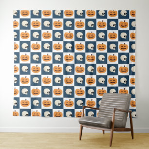 Skulls und Pumpkins Karos Wandteppich