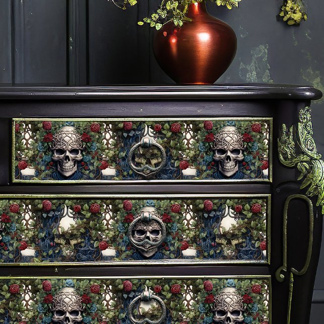 Skulls und Rose Blauer Blumengotik Seidenpapier (Von Creator hochgeladen)