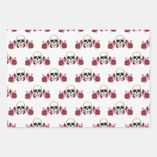 Skulls und Rose Gothic Wrapping Paper Geschenkpapier Set (Vorderseite)