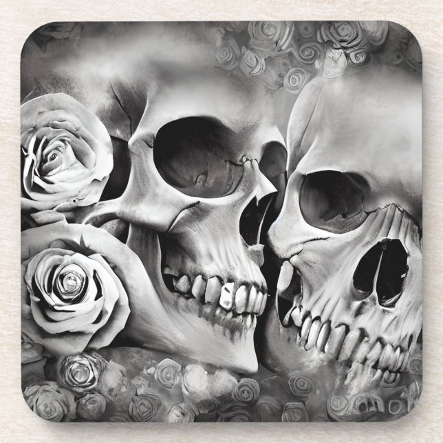 Skulls und Rose gotisch Getränkeuntersetzer (Vorderseite)