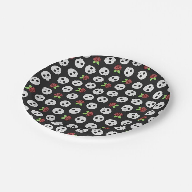 Skulls und Rose Pappteller (Schrägansicht)