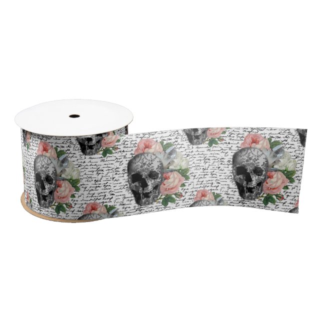 Skulls und Rosen Satinband (Spule)