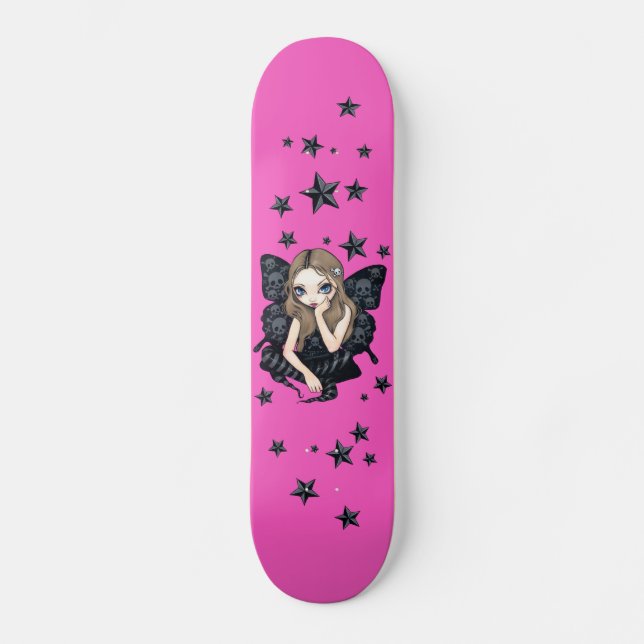 Skulls und Stars rosa gotische Fee Skateboard (Vorderseite)
