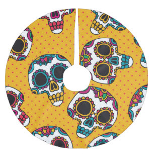 Skulls: Vintager latino-amerikanischer Stil. Polyester Weihnachtsbaumdecke