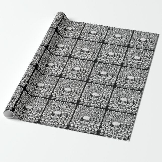 SKULLS WALL TOD SKELETON SCHWARZ-WEISS GESCHENKPAPIER (Ungerollt)