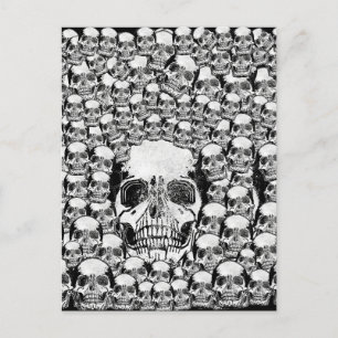 SKULLS WALL TOD SKELETON SCHWARZ-WEISS POSTKARTE