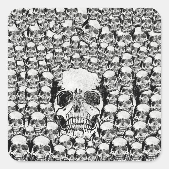 SKULLS WALL TOD SKELETON SCHWARZ-WEISS QUADRATISCHER AUFKLEBER (Vorderseite)