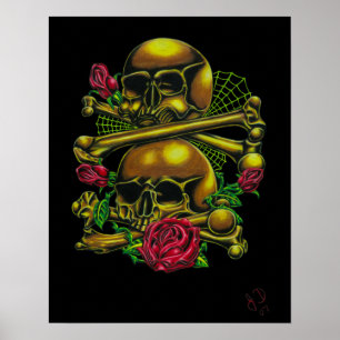 Skulls, Webs und Rose drucken Poster
