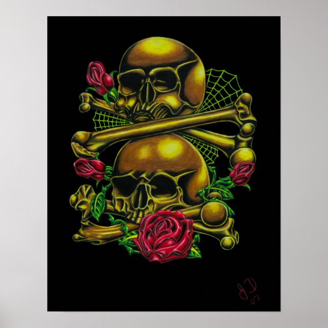 Skulls, Webs und Rose drucken Poster (Vorne)