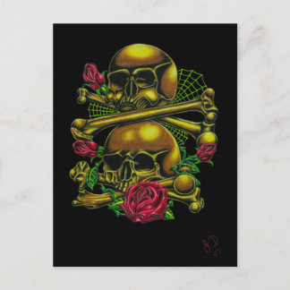 Skulls, Webs und Rose Postkarte