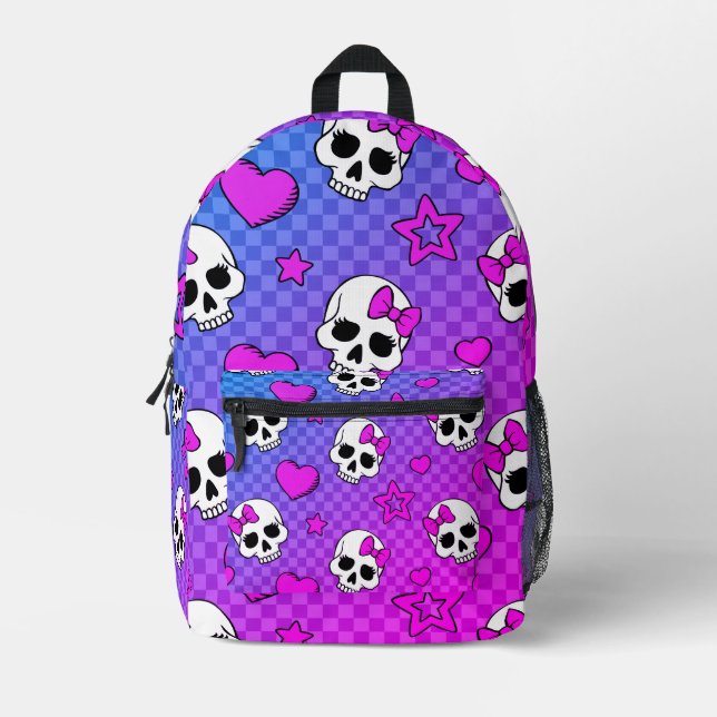 Skully Pop Kawaii Bedruckter Rucksack (Vorderseite)