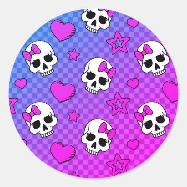 Skully Pop Kawaii Runder Aufkleber (Vorderseite)