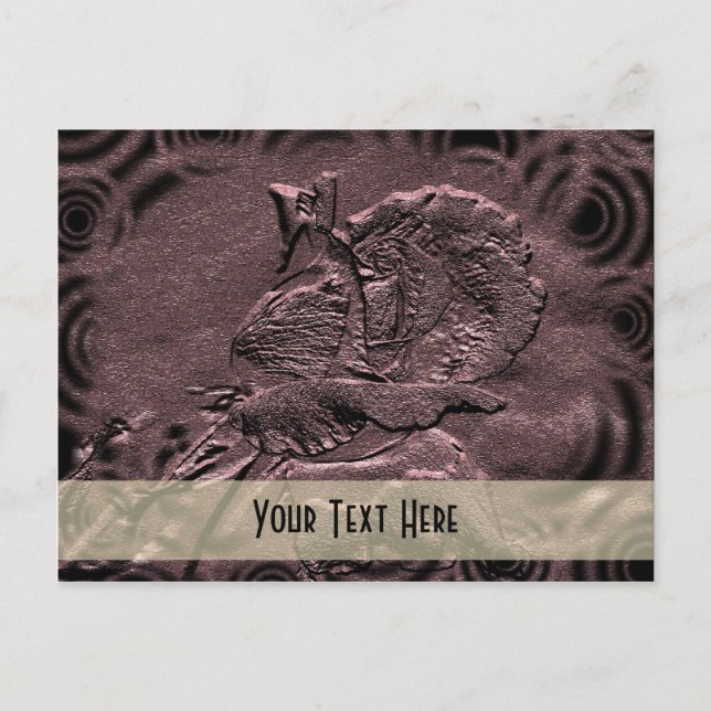 Skulptierte Rosenknospe floral Pflaumenmuster Post Postkarte (Vorderseite)