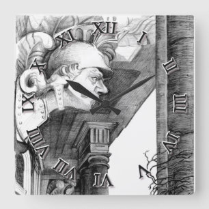 Skulptur   Burg  Quadratische Wanduhr