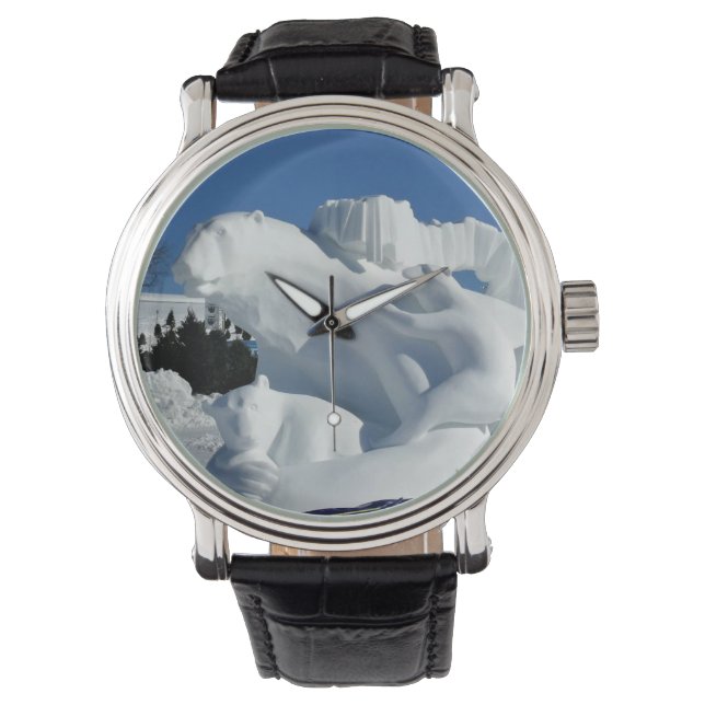 Skulptur des Polarbärensschnees, Quebec, Kanada Armbanduhr (Vorderseite)