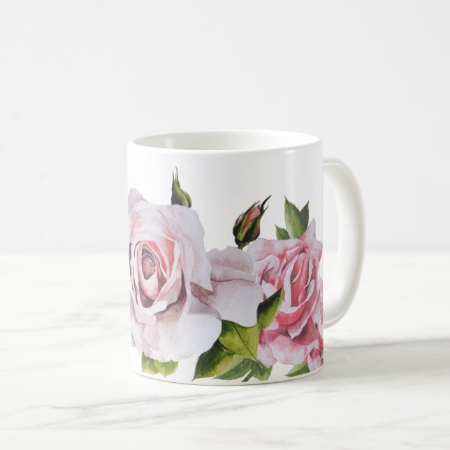 Skulpturale Rose auf einer klassischen Tasse (VorderseiteRechts)