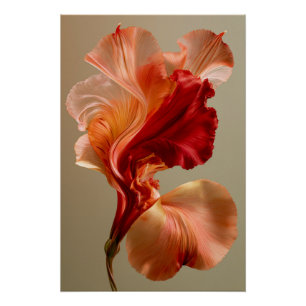 Skulpturale rote und pfirsichfarbene Blumenfeinkun Poster