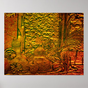 Skulpturen Herbst Gourds Cornstalks Kunst, Dichtun Poster