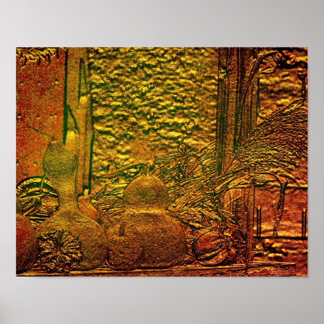 Skulpturen Herbst Gourds Cornstalks Kunst, Dichtun Poster (Vorne)