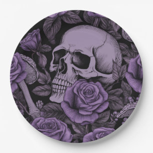 Skulpturen in Bloom: Lila Rose Muster, Goth Lovers Pappteller