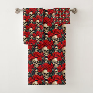 Skulpturen mit roten und schwarzen Rose Badhandtuch Set