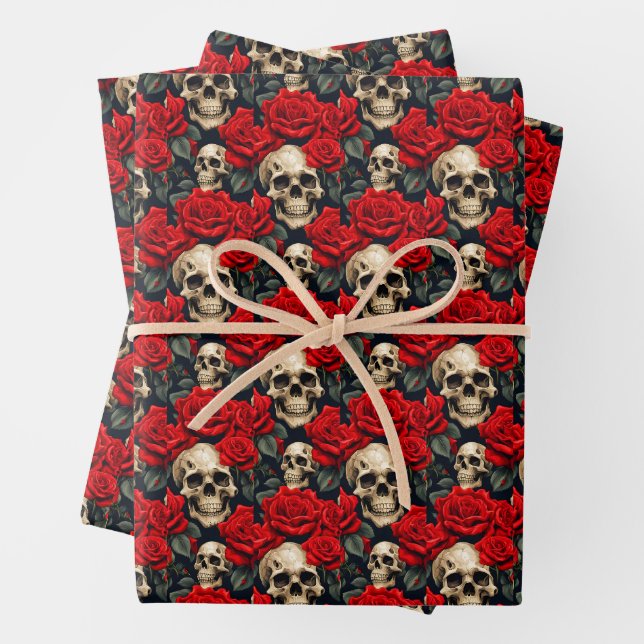 Skulpturen mit roten und schwarzen Rose Goth Valen Geschenkpapier Set (Beispiel)
