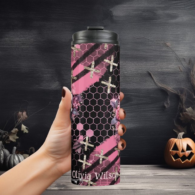 Skulpturen und Rose Gold Silber Glitzer Halloween Thermosbecher (Von Creator hochgeladen)