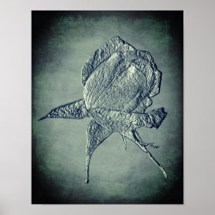 Skulptureneffekt Silver Rosenknospe Blume Art Poster