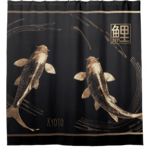Skulpturierte Kupfer Metal Koi Swirl Rug Duschvorhang