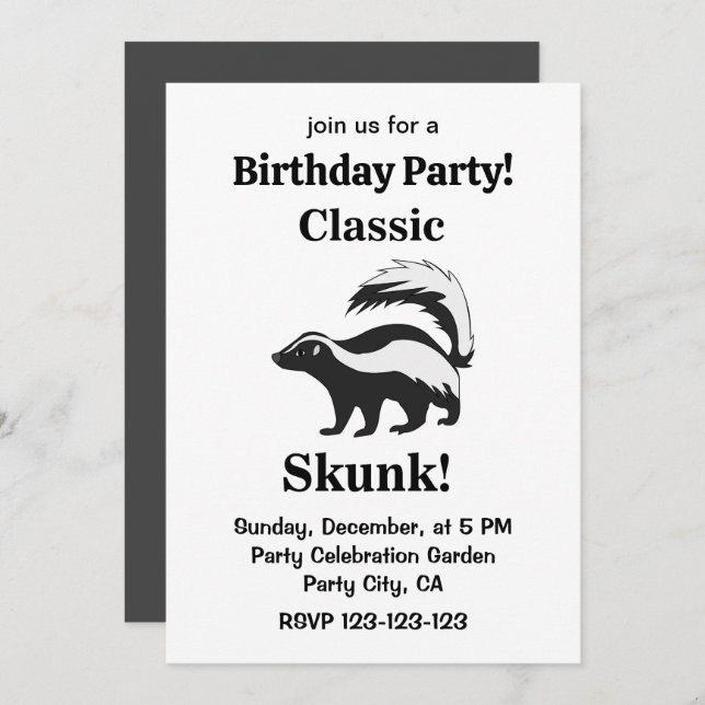 Skunk Animal Funny Birthday Einladung (Vorne/Hinten)