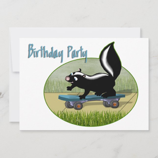 Skunk auf einem Skateboard zum Geburtstag Einladung (Vorderseite)