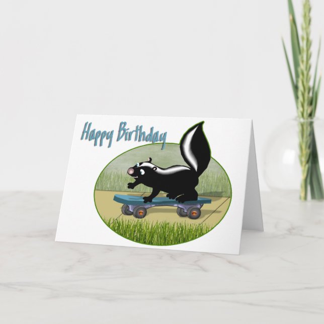 Skunk auf einem Skateboard zum Geburtstag Karte (Vorderseite)