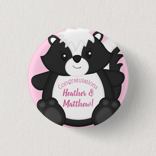Skunk Baby Dusche Pink Button (Vorderseite)