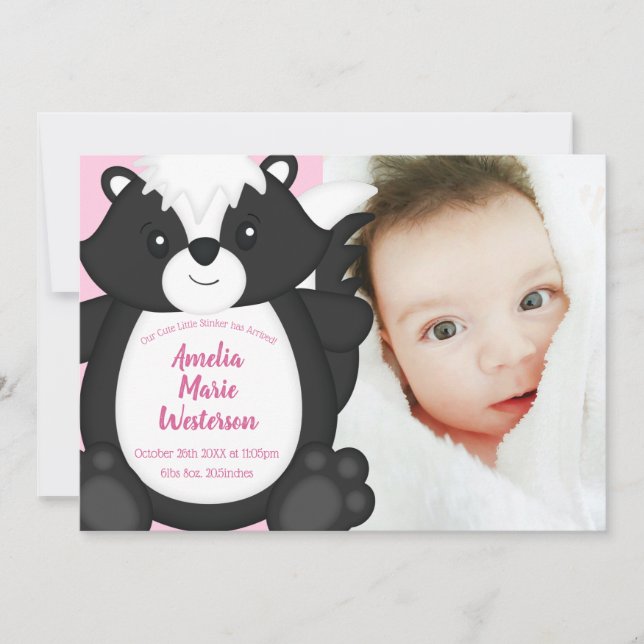 Skunk Baby Dusche Pink Einladung (Vorderseite)