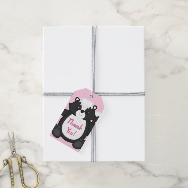 Skunk Baby Dusche Pink Geschenkanhänger (Mit Garn)